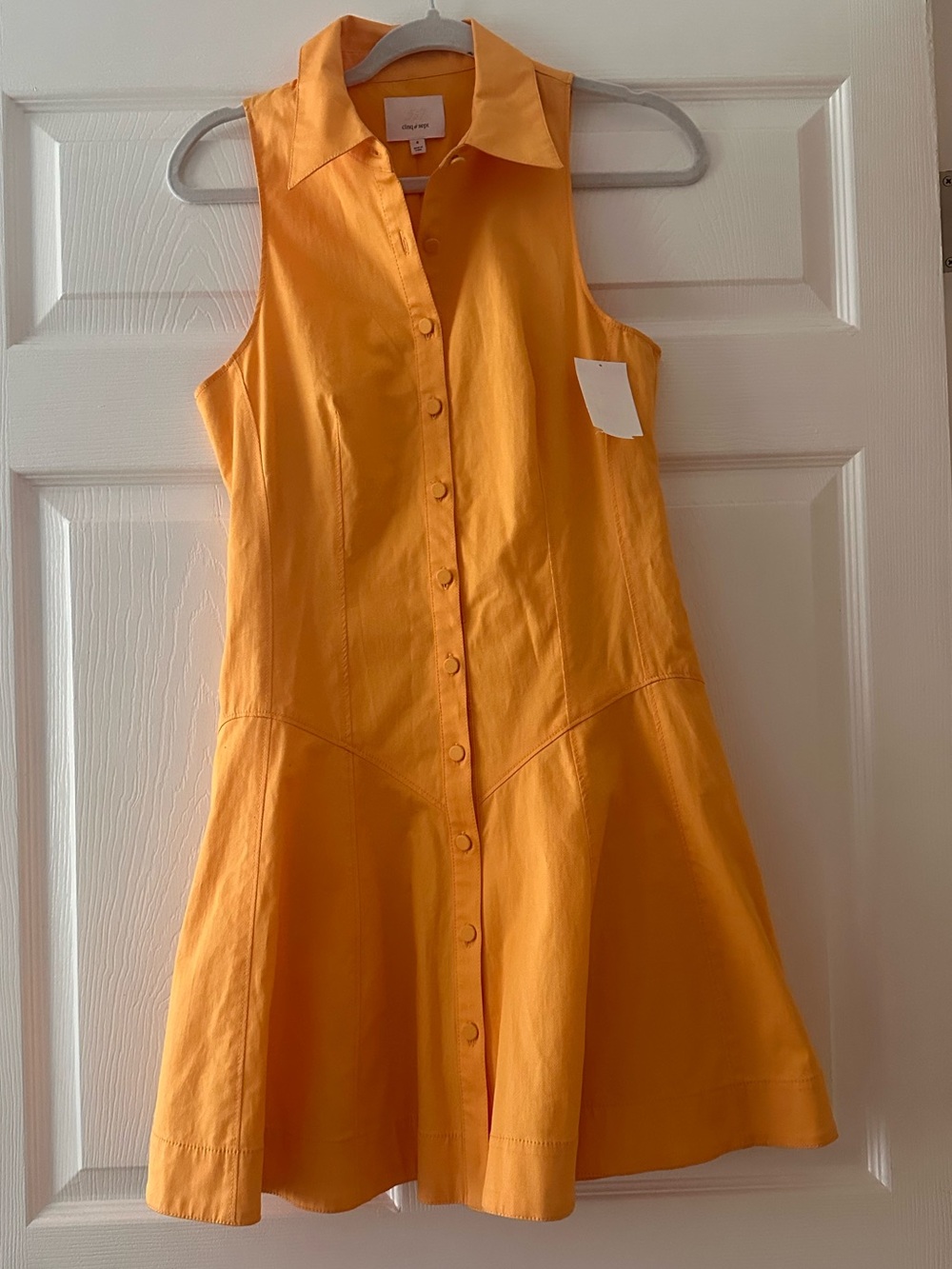 Cinq à Sept Poppy Sleeveless Stretch Twill Shirtdress in Ginger Orange - Picture 7 of 9